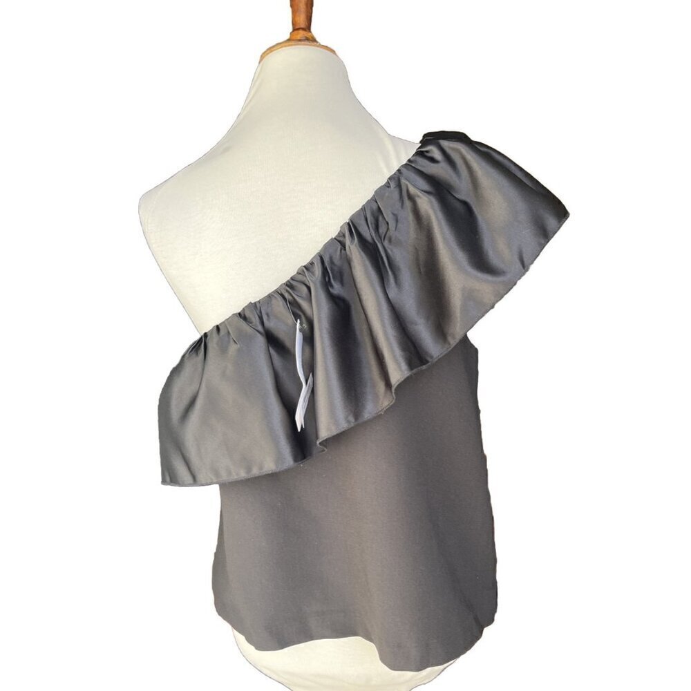 Endless Rose Womens Black One Shoulder Satin Ruffle Top Size L - Picture 3 of 9